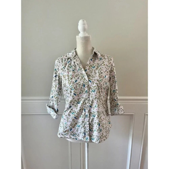 Croft & Barrow Parrot Print Button Down Shirt Petite M - Picture 1 of 4